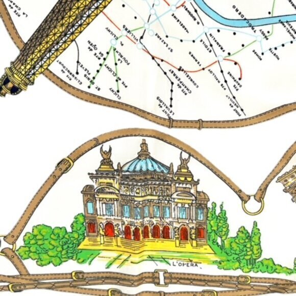 Paris Scarf Blue Gold Polyester 31 x 31 Large Souvenir de Paris Landmarks Travel - Picture 7 of 13